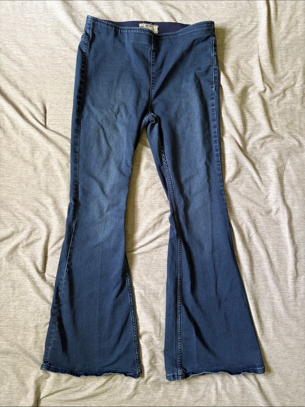Free People Dark Indigo Flare Denim Jeans with Elastic Waistband